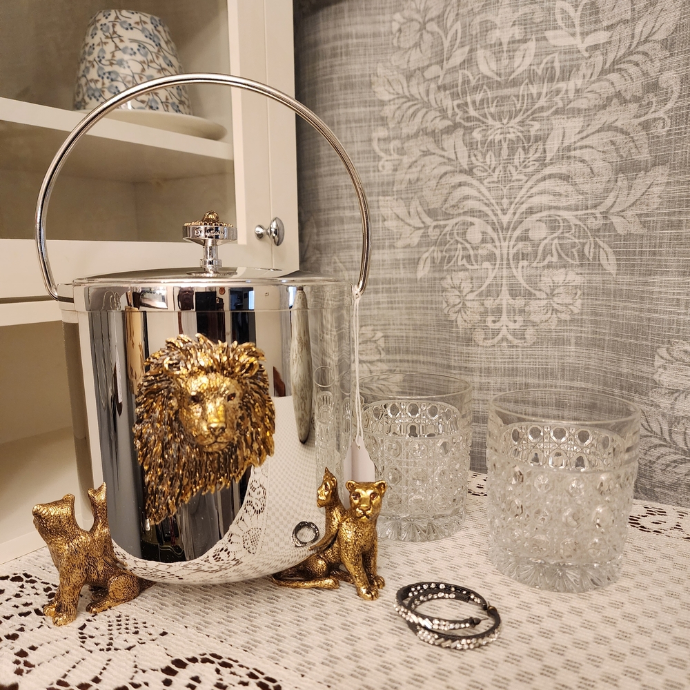 Vintage St. John Ice Bucket With Lion Embellishments